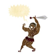 cartoon barbarian hero with speech bubble