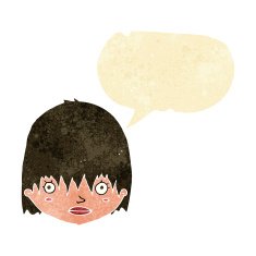 cartoon staring woman with speech bubble