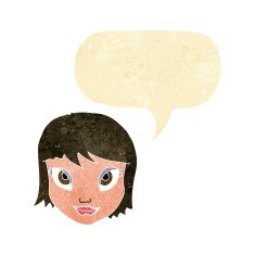 cartoon female face with speech bubble N3