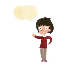 cartoon happy woman with speech bubble N7
