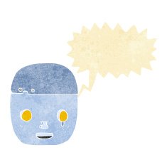 cartoon robot head with speech bubble