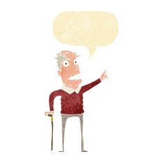 cartoon old man with walking stick speech bubble N2