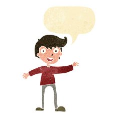 cartoon excited boy with speech bubble N3