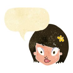 cartoon happy female face with speech bubble N8