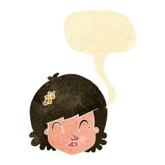 cartoon happy female face with speech bubble N9