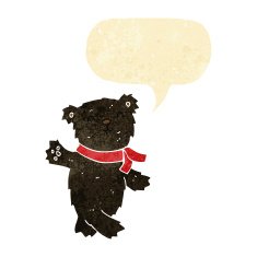 cartoon waving teddy black bear with speech bubble