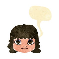 cartoon happy female face with speech bubble N11