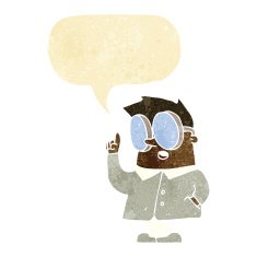 cartoon scientist with speech bubble