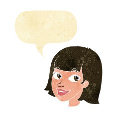 cartoon happy female face with speech bubble N12