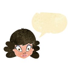 cartoon happy female face with speech bubble N14