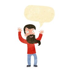 cartoon excited man with beard speech bubble