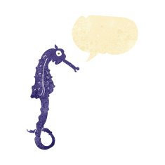 cartoon sea horse with speech bubble
