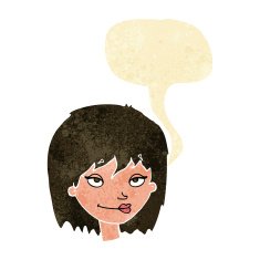 cartoon smiling woman with speech bubble N2