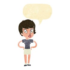 cartoon woman with hands on hips speech bubble N5
