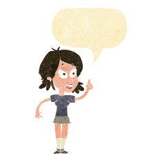 cartoon woman asking question with speech bubble