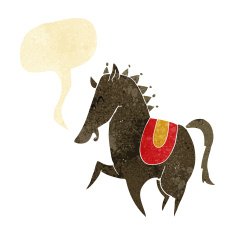 cartoon prancing horse with speech bubble