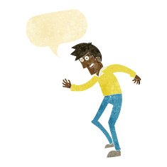 cartoon happy man dancing with speech bubble N2