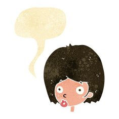 cartoon surprised female face with speech bubble N4