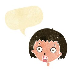 cartoon surprised female face with speech bubble N5