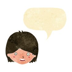 cartoon happy female face with speech bubble N16