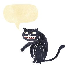 cartoon black cat with speech bubble N2