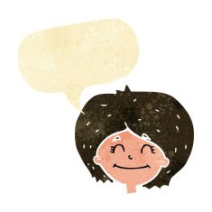 cartoon happy female face with speech bubble N17