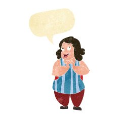 cartoon happy cook with speech bubble