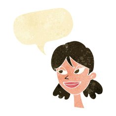 cartoon happy female face with speech bubble N20