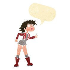 cartoon girl in leather jacket with speech bubble N2