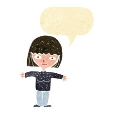 cartoon woman with open arms speech bubble N3