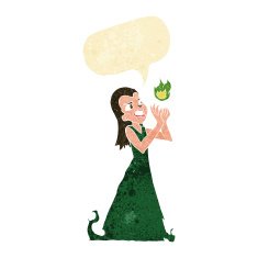cartoon witch woman casting spell with speech bubble N2