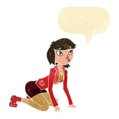cartoon woman on hands and knees with speech bubble N2