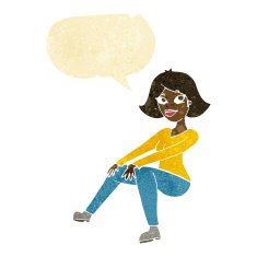 cartoon happy woman sitting with speech bubble N2