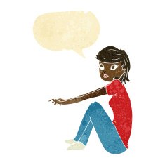 cartoon pretty girl sitting with speech bubble