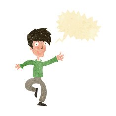 cartoon happy man dancing with speech bubble N3