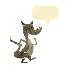 cartoon happy dragon with speech bubble