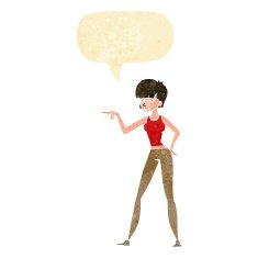 cartoon woman pointing with speech bubble N8