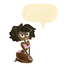 cartoon woman wearing bikini with speech bubble N2