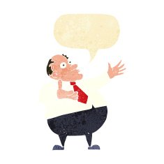 cartoon exasperated middle aged man with speech bubble N2