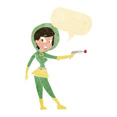 cartoon sci fi girl with speech bubble N2