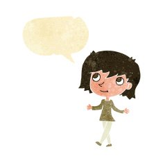 cartoon girl with no worries speech bubble