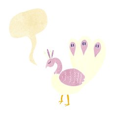 cartoon peacock with speech bubble