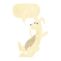 cartoon white rabbit with speech bubble