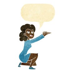 cartoon woman presentation gesture with speech bubble N2