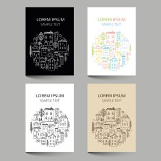 Document template with houses doodles in circle