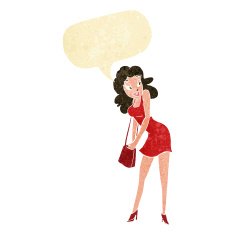 cartoon woman looking in handbag with speech bubble N2