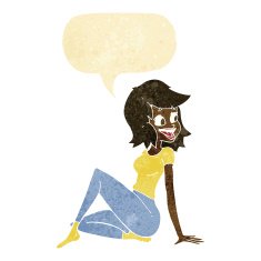 cartoon pretty woman looking happy with speech bubble