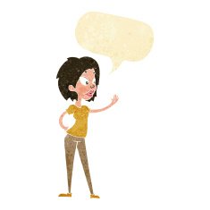cartoon woman waving with speech bubble N10