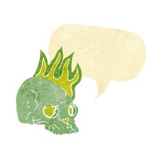 cartoon spooky skull with speech bubble N12