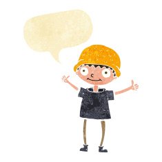 cartoon boy with positive attitude speech bubble
